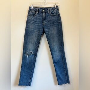 Frye Women's Distressed Straight Jeans Size 28 Blue Frayed Hem Denim